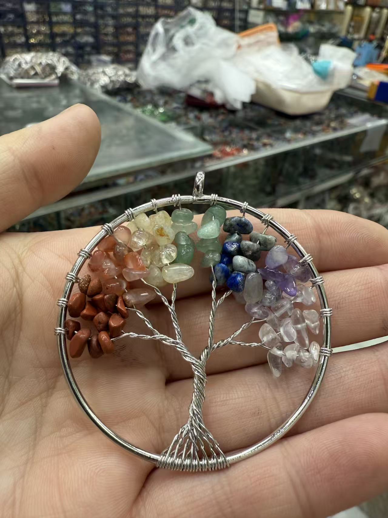 7 Chakra Tree of Life Crystal Pendant - Handmade Wire-Wrapped Healing Gemstone Necklace